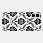 Rococo Damask Pattern Grey Black White iPhoneケース (裏面横)