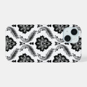 Rococo Damask Pattern Grey Black White iPhone 15ケース (裏面横)