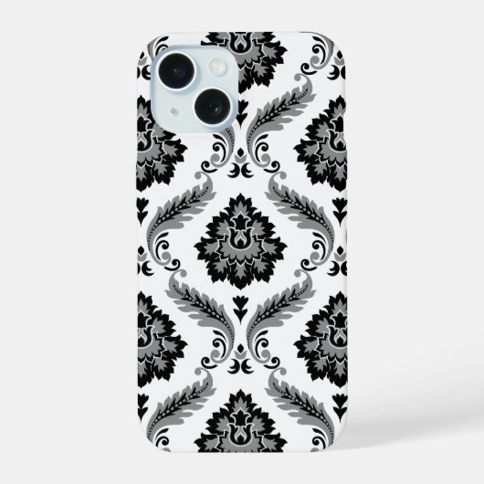 Rococo Damask Pattern Grey Black White iPhone 15ケース (裏面)