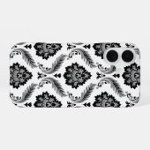 Rococo Damask Pattern Grey Black White iPhone 16ケース (裏面横)