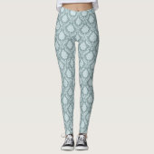 Rococo Damask Rpt Pattern Duck Egg Blue+Teal レギンス (正面)