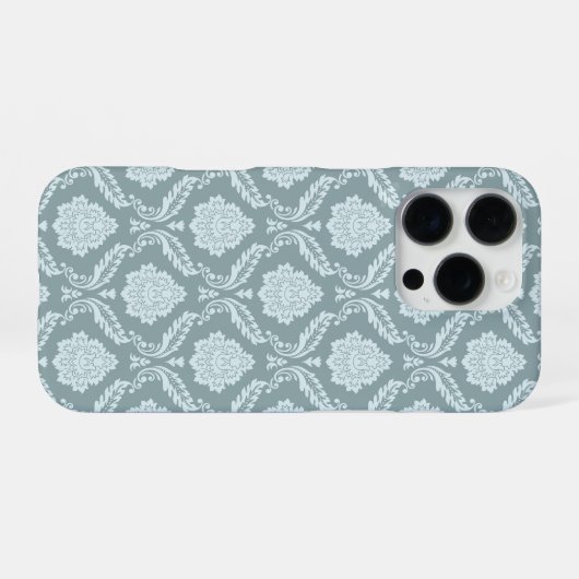 Rococo Damask Rpt Pattern Duck Egg Blue+Teal iPhoneケース (裏面横)
