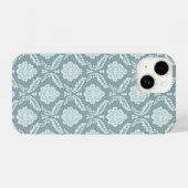Rococo Damask Rpt Pattern Duck Egg Blue+Teal iPhoneケース (裏面横)