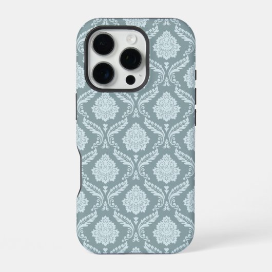 Rococo Damask Rpt Pattern Duck Egg Blue+Teal iPhoneケース (裏面)