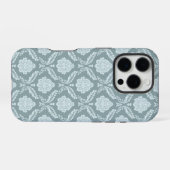 Rococo Damask Rpt Pattern Duck Egg Blue+Teal iPhoneケース (裏面横)