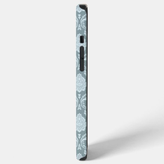Rococo Damask Rpt Pattern Duck Egg Blue+Teal iPhoneケース (左側面)