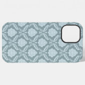 Rococo Damask Rpt Pattern Duck Egg Blue+Teal iPhoneケース (裏面横)