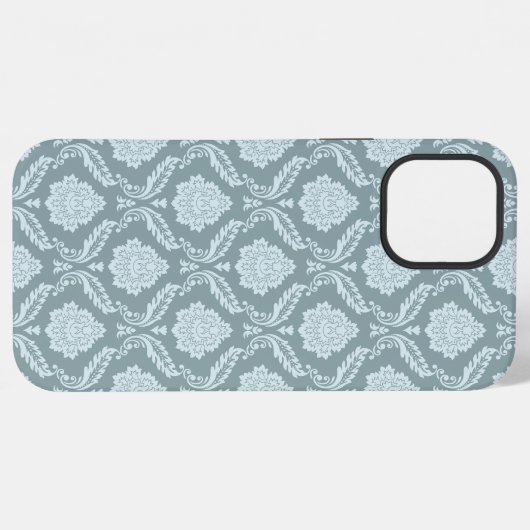 Rococo Damask Rpt Pattern Duck Egg Blue+Teal iPhoneケース (裏面横)
