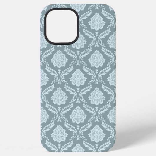 Rococo Damask Rpt Pattern Duck Egg Blue+Teal iPhoneケース (裏面)