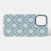 Rococo Damask Rpt Pattern Duck Egg Blue+Teal iPhoneケース (裏面横)