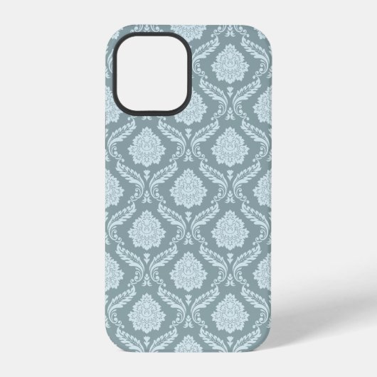 Rococo Damask Rpt Pattern Duck Egg Blue+Teal iPhoneケース (裏面)
