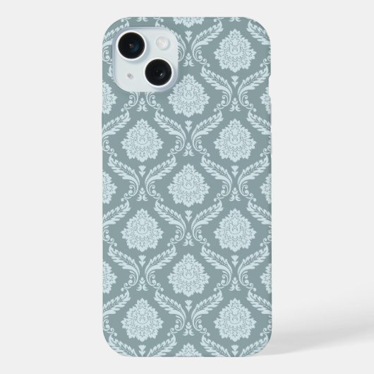 Rococo Damask Rpt Pattern Duck Egg Blue+Teal iPhoneケース (裏面)