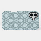 Rococo Damask Rpt Pattern Duck Egg Blue+Teal iPhoneケース (裏面横)