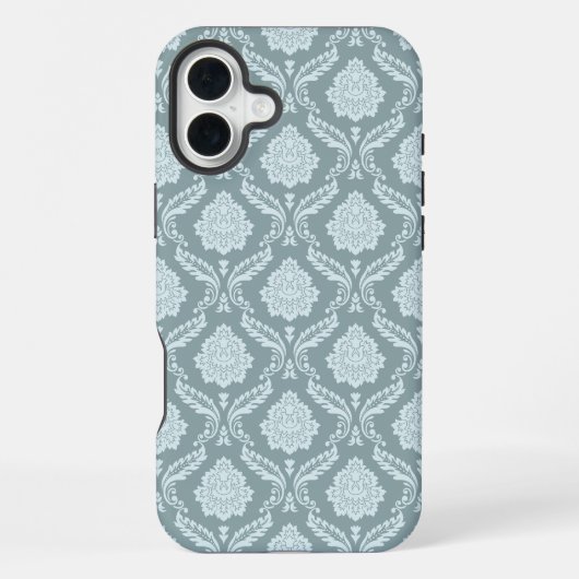 Rococo Damask Rpt Pattern Duck Egg Blue+Teal iPhoneケース (裏面)