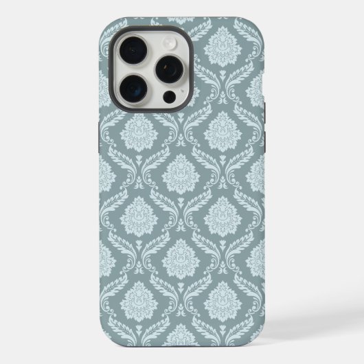 Rococo Damask Rpt Pattern Duck Egg Blue+Teal iPhoneケース (裏面)