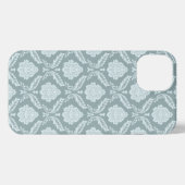 Rococo Damask Rpt Pattern Duck Egg Blue+Teal iPhoneケース (裏面横)