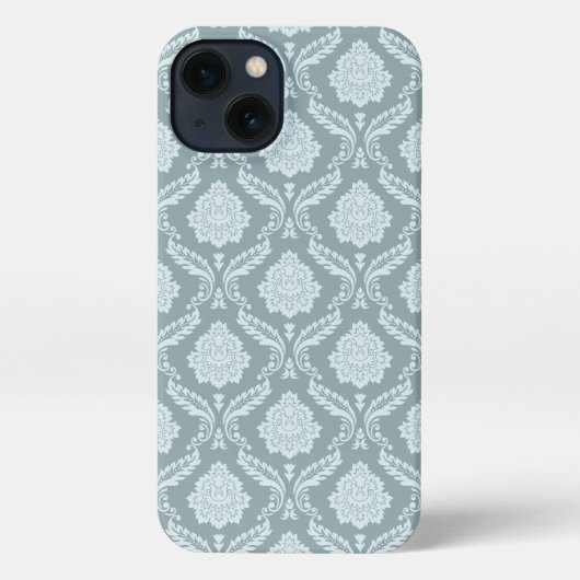 Rococo Damask Rpt Pattern Duck Egg Blue+Teal iPhoneケース (裏面)