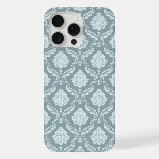 Rococo Damask Rpt Pattern Duck Egg Blue+Teal iPhoneケース (裏面)