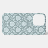 Rococo Damask Rpt Pattern Duck Egg Blue+Teal iPhoneケース (裏面横)