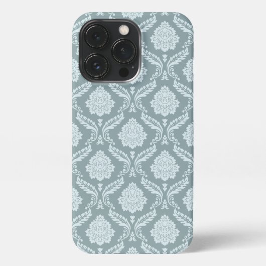 Rococo Damask Rpt Pattern Duck Egg Blue+Teal iPhoneケース (裏面)