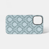 Rococo Damask Rpt Pattern Duck Egg Blue+Teal iPhoneケース (裏面横)