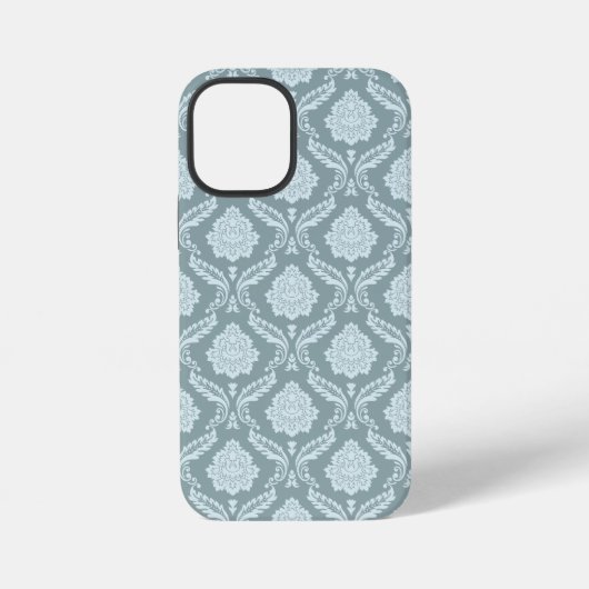 Rococo Damask Rpt Pattern Duck Egg Blue+Teal iPhoneケース (裏面)