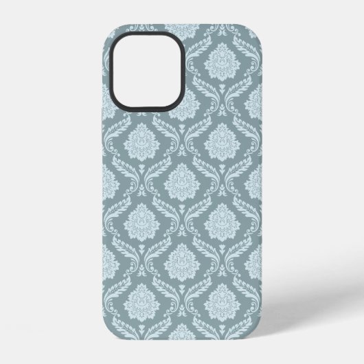 Rococo Damask Rpt Pattern Duck Egg Blue+Teal iPhoneケース (裏面)