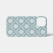 Rococo Damask Rpt Pattern Duck Egg Blue+Teal iPhoneケース (裏面横)