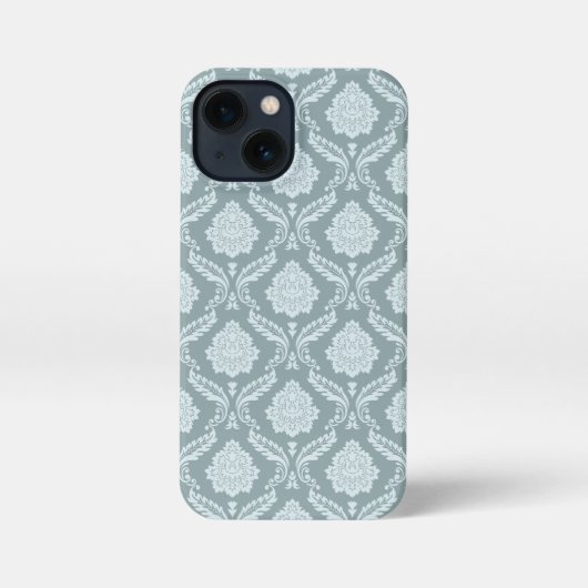 Rococo Damask Rpt Pattern Duck Egg Blue+Teal iPhoneケース (裏面)