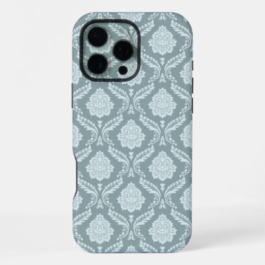 Rococo Damask Rpt Pattern Duck Egg Blue+Teal iPhoneケース (裏面)