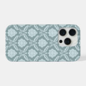 Rococo Damask Rpt Pattern Duck Egg Blue+Teal iPhoneケース (裏面横)