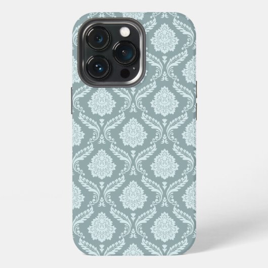 Rococo Damask Rpt Pattern Duck Egg Blue+Teal iPhoneケース (裏面)