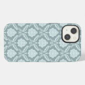 Rococo Damask Rpt Pattern Duck Egg Blue+Teal iPhoneケース (裏面横)