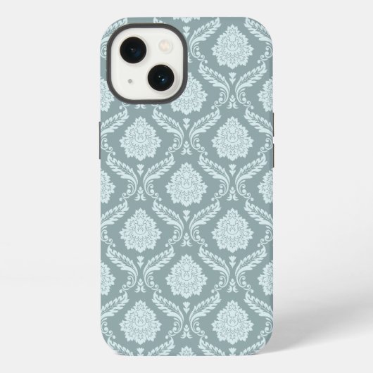 Rococo Damask Rpt Pattern Duck Egg Blue+Teal iPhoneケース (裏面)