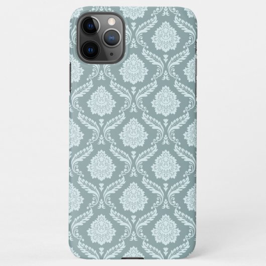 Rococo Damask Rpt Pattern Duck Egg Blue+Teal iPhoneケース (裏面)