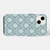 Rococo Damask Rpt Pattern Duck Egg Blue+Teal iPhoneケース (裏面横)