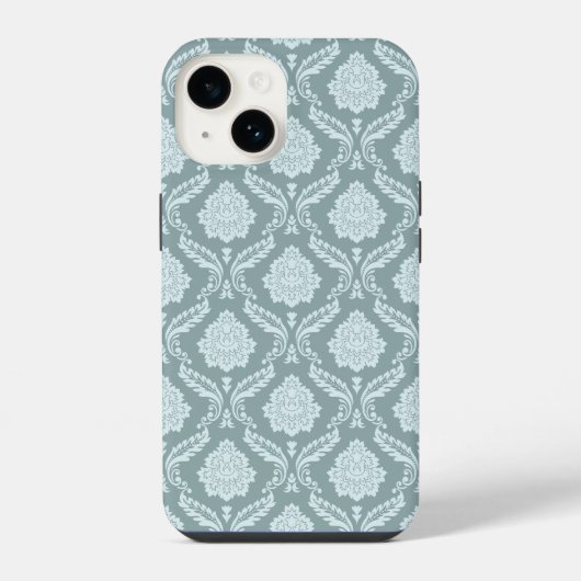 Rococo Damask Rpt Pattern Duck Egg Blue+Teal iPhoneケース (裏面)
