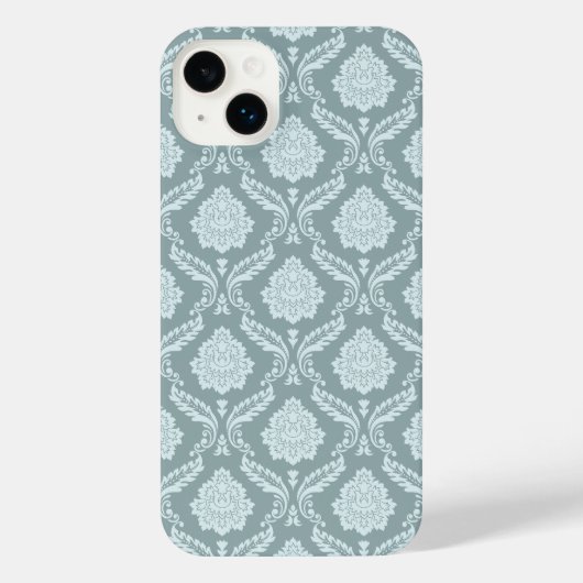 Rococo Damask Rpt Pattern Duck Egg Blue+Teal iPhoneケース (裏面)