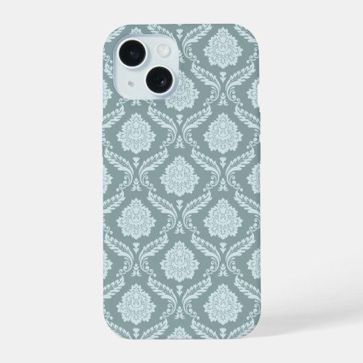 Rococo Damask Rpt Pattern Duck Egg Blue+Teal iPhone 15ケース (裏面)