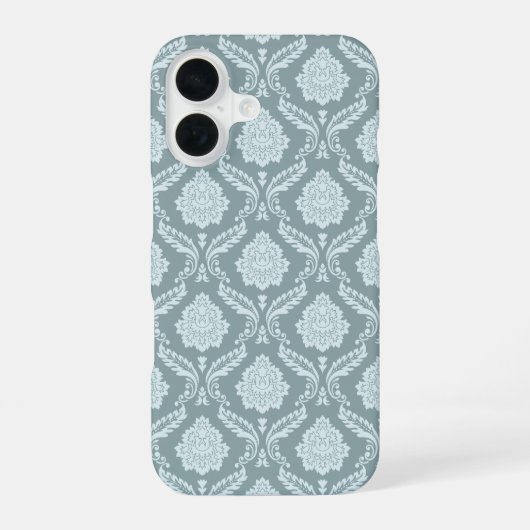 Rococo Damask Rpt Pattern Duck Egg Blue+Teal iPhone 16ケース (裏面)