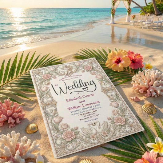 Rococo Fairytale Cherub Swan Garden Romance 招待状