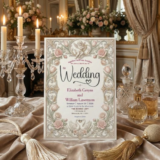 Rococo Fairytale Cherub Swan Garden Romance 招待状