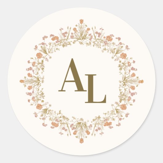 Rococo Floral Antique Frame Wedding ラウンドシール (正面)