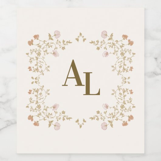 Rococo Floral Antique Frame Wedding ワインラベル (シングルラベル)