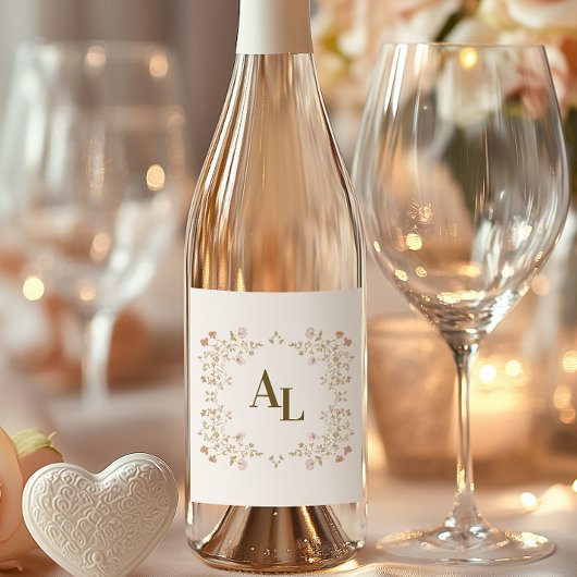 Rococo Floral Antique Frame Wedding ワインラベル