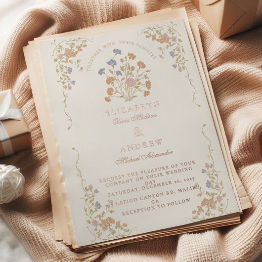 Rococo Floral Antique Frame Wedding 箔招待状