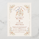 Rococo Floral Antique Frame Wedding 箔招待状 (正面)