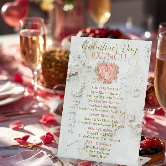 Rococo Floral Heart Galentine Brunch Tea Menu 台座サイン