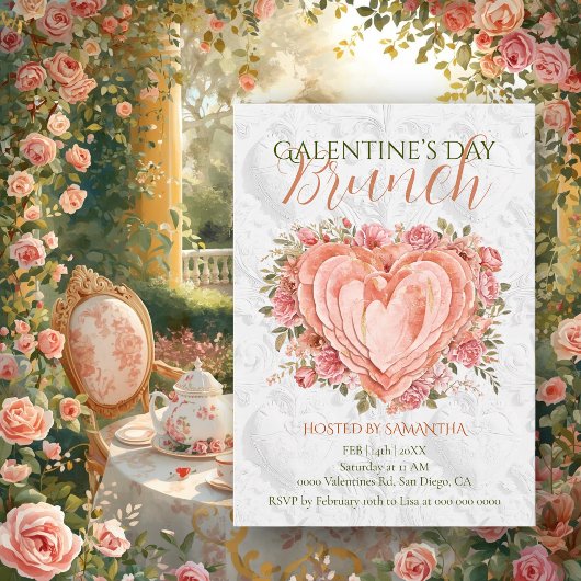 Rococo Floral Heart Galentine’s Brunch Garden 招待状