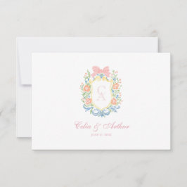 Rococo Floral Monogram Crest Wedding サンキューカード